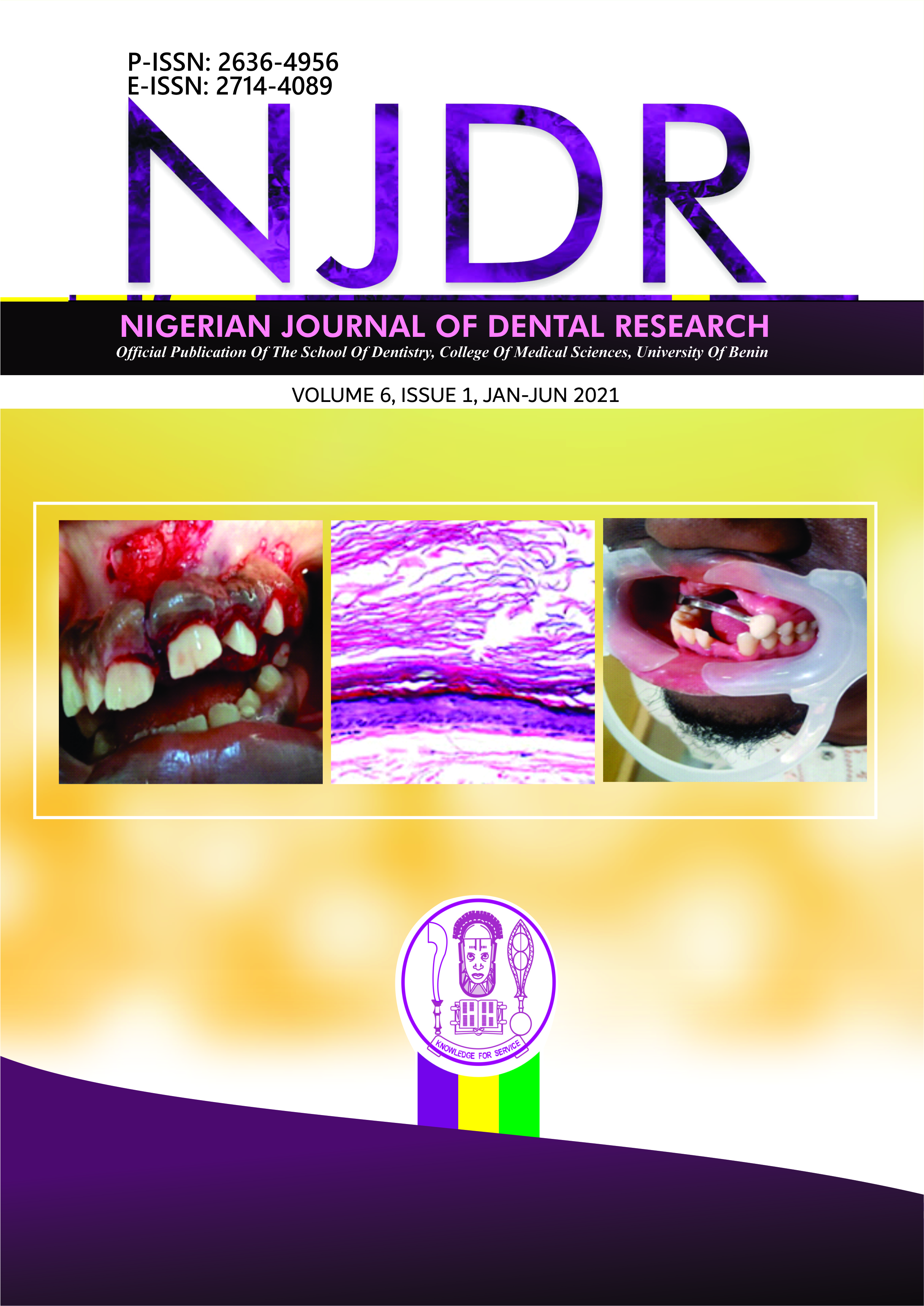 					View Vol. 6 No. 1 (2021): Nigerian Journal of Dental Research
				