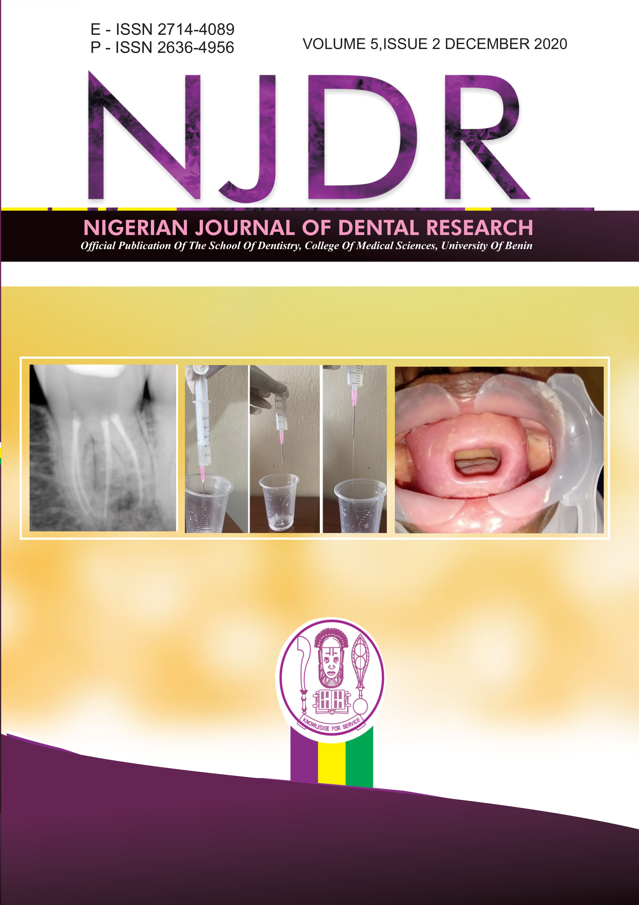 					View Vol. 5 No. 2 (2020): Nigerian Journal of Dental Research
				