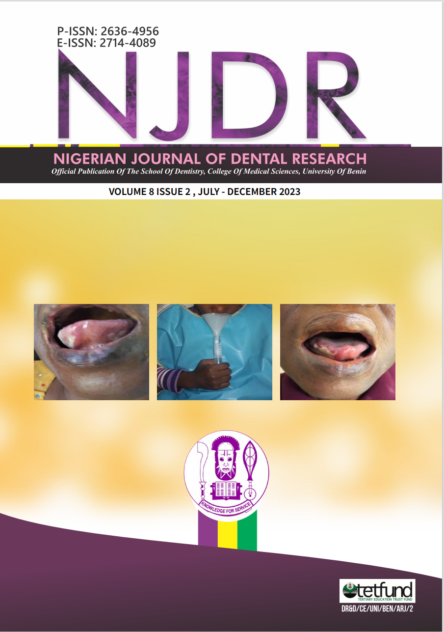 					View Vol. 8 No. 2 (2023): Nigerian Journal of Dental Research
				