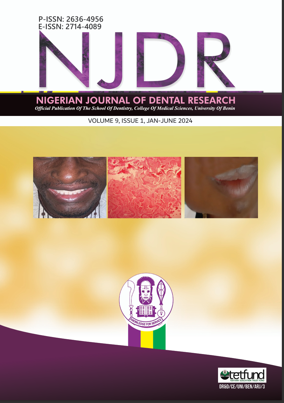 					View Vol. 9 No. 1 (2024): Nigerian Journal of Dental Research
				